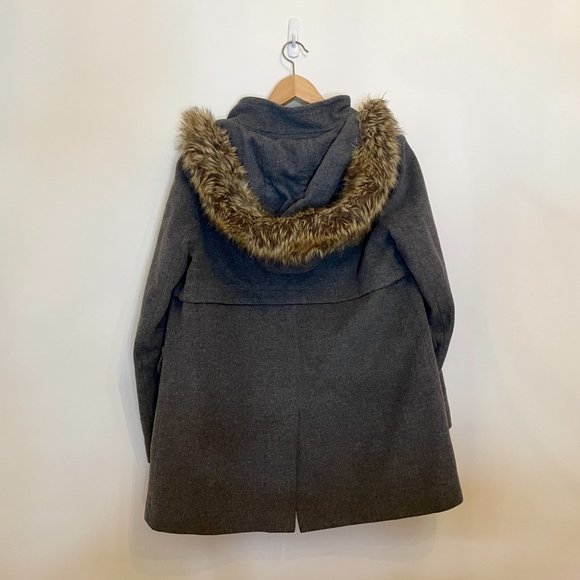 Grey Duffle Coat With Faux Fur Trimmed Hood - Picture 3 of 3